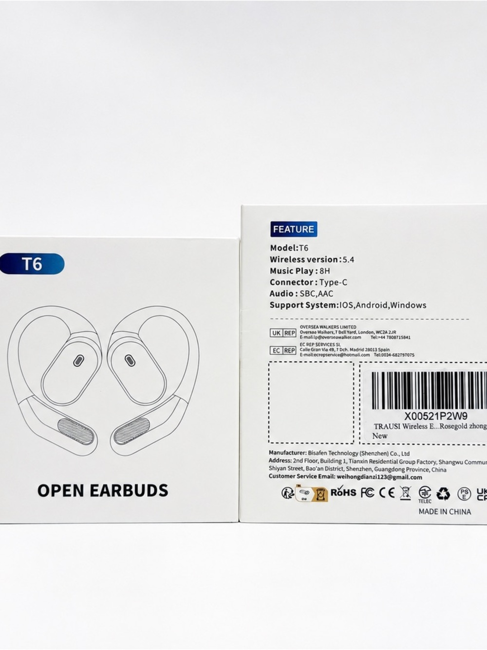 T6 Wireless Open Earbuds - White